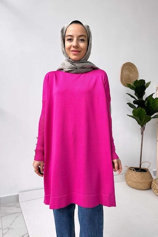 Kol Detay Merserize Tunik - Fuşya