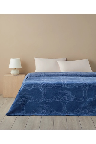 English Home Spread Pamuklu Çift Kişilik Battaniye Mavi