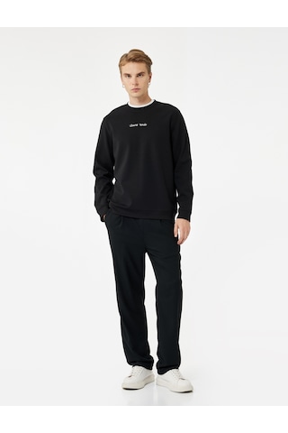 Koton İşleme Detaylı Uzun Kollu Bisiklet Yaka Sweatshirt Siyah 6wam70077mk