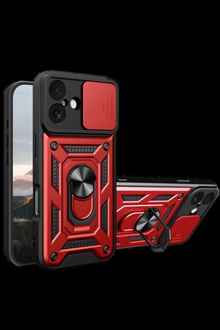 Apple Uyumlu iPhone 17 Kılıf Sürgülü Kamera Korumalı Yüzüklü Stand Olabilen Magnetic Tpu Tank Kapak