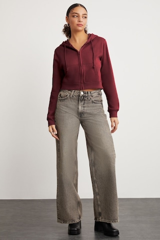 GRIMELANGE Delıa Kadın Crop İçi Polarlı Fermuarlı Organik Pamuklu Kapüsonlu Kordonlu Bordo Sweatshirt Bordo