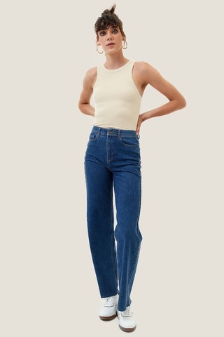 Kadın Yavruağzı Fitilli T-shirt Halter Yaka Örme Atlet Kırık Beyaz