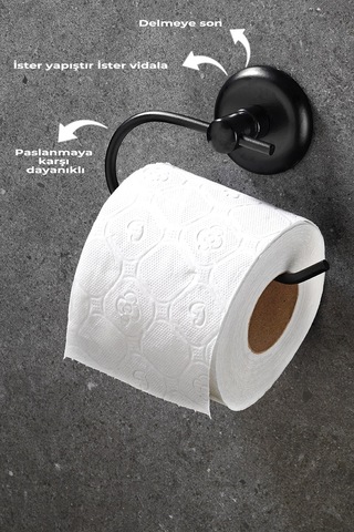 Yapışkanlı Tuvalet Kağıtlığı Wc Kağıtlık Tuvalet Kağıdı Askısı Siyah S-107