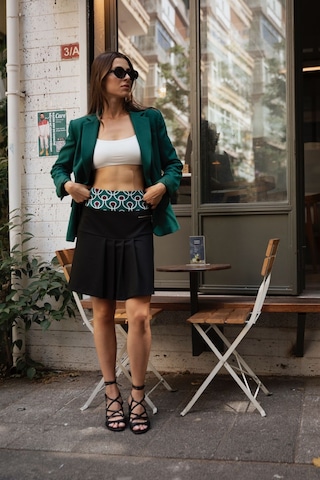 Kadın Fermuar Detaylı Beli Desenli Pileli Etek Frn4052 Siyah