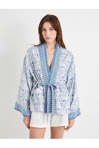 Koton Kimono Bol Kalıp Desenli Pamuklu Mavi Desenli 4sak50035pw Mavi