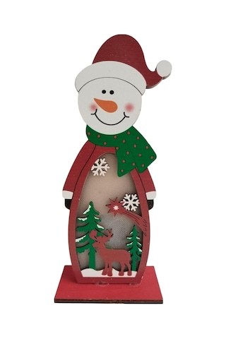 Yılbaşı Işıklı Ahşap Kardan Adam - Geyik Süs 20cm Diğer