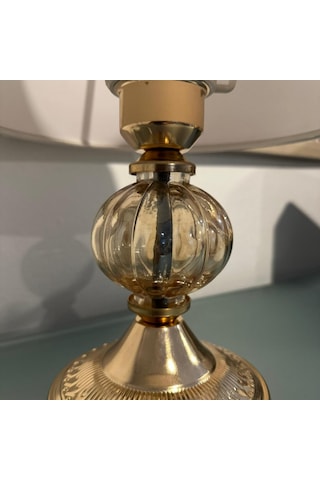 Royal Altın Renkli Metal Ayak Bal Rengi Cam Krem Başlıklı Şık Abajur Masa Lambası Altın - Krem