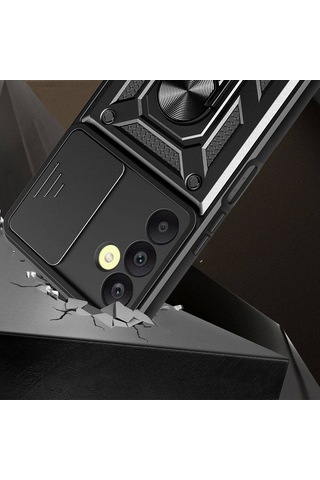 Zore Galaxy Uyumlu A25 Kılıf Magnetik Standlı Kamera Korumalı Sürgülü Vega Kapak - Siyah Siyah