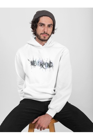 Oversize Baskılı Unisex Hoodie Sweatshirt Beyaz