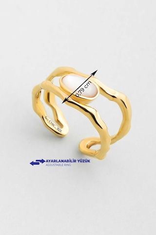 Sedef Masalı 18 Ayar Sarı Altın Kaplama Ayarlanabilir Gümüş Yüzük Sarı