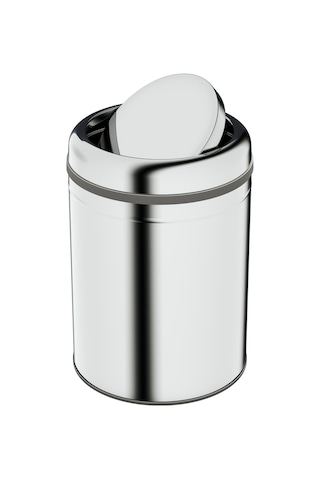 Aqua Bagno Basic Çöp Kovası - Sallanır Kapaklı 8 L, Parlak Krom Paslanmaz Krom