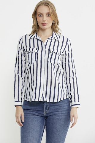 Cep Detaylı Çizgili Gömlek - Lacivert Lacivert