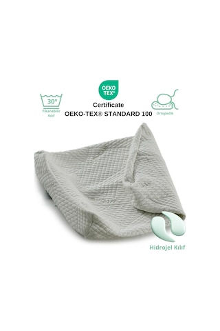 Rudu Hidrojel Hydrogel Yastık Kılıfı Çift Taraflı Visco Visko 51x41x13-11cm Beyaz - Yeşil