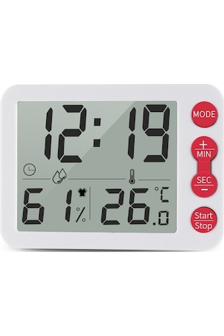 Ts-9606-wr Geniş Ekran Alarm Zamanlayıcı Sıcaklık Nem Ölçer Beyaz Kırmızı Kırmızı + Beyaz