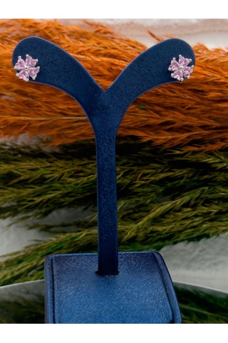 925 Ayar Gümüş Kalpli Pembe Kuvars Taşlı Zarif Kadın Küpe Gümüş