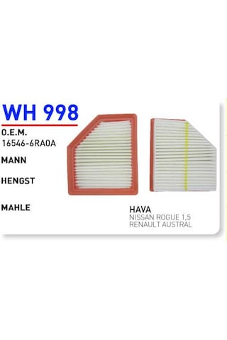 Wh998 Oem 16546-6ra0a Renault Austral 1,5 Otomobil Hava Filtre Air Filter Wh998 Oem 16546-6ra0a Renault Austral 1,5 Otomobil Hava Filtre Air Filter