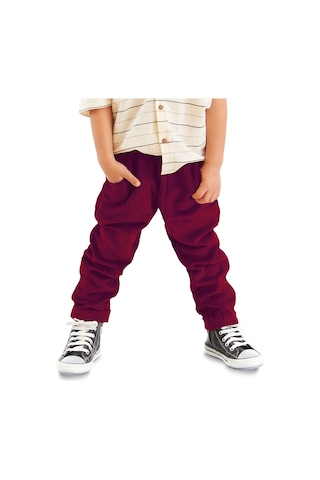 Denokids Fitilli Kadife Bordo Erkek Çocuk Pantolon Renkli