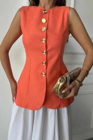 Jakar Keten Yelek Belden Oturtmalı Gold Düğmeli - Orange Orange