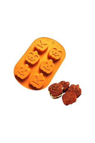 Xurunkeji Parça Silikon Cadılar Bayramı Hayalet Balkabağı Pişirme Kalıbı Seti Parti Hediyesi El Yapımı Sabun Kalıbı Kafatası Yarasa Hayalet Şeklinde Turuncu