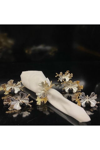 Alfafe Home Kelebek 6 Lı Altın&gümüş Peçete Yüzüğü 8x4x5.5 Cm Iki Kelebekli Silver&gold Sofra Yüzük Gold