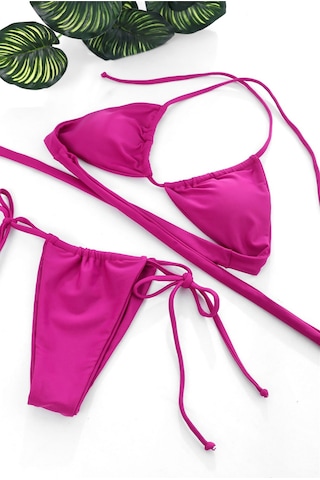 Epilons Zenvial Kadın Fuşya Yandan Bağlamalı Tangalı Üçgen Bikini Mayo Takımı Zenviall2