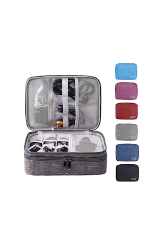 Sones 5 İnç Çok İşlevli Elektronik Dijital Kulaklık Güç Kablosu Saklama Çantası Koyu Gri