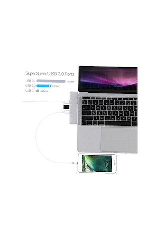 Springsun Alüminyum Alaşımlı 7'si 1 Arada Çoklu Bağlantı Noktalı Hub, Çift Usb-c Bağlantı Noktası, 4k Video Hd Çıkış Bağlantı