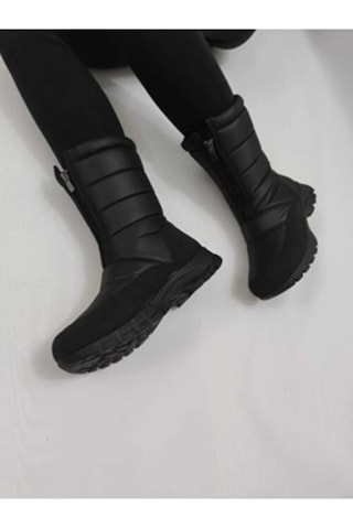 Bayan Siyah Kar Botu Önden Fermuarlı Khıones Siyah
