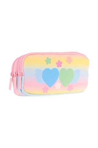 Kaukko Kids Üç Bölmeli Sarı Pembe, Kalp Ve Çiçekler, Kız Çocuk Okul Kalem Çantası - L8213 Sarı - Pembe