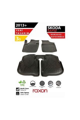 Skoda Rapid 2013+ 3d Havuzlu Paspas Tam Uyumlu Su Geçirmez, Kaymaz
