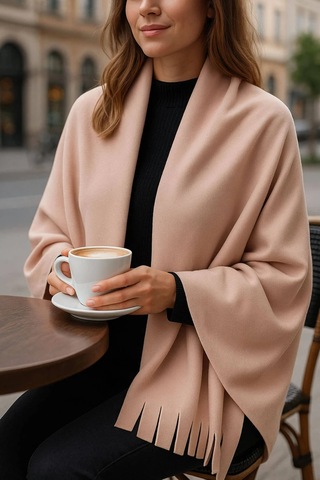 Elif Mira Unisex Polar Omuz Şalı 70x180 Cm Kışlık Sıcak Şal Elegantwarm Pudra