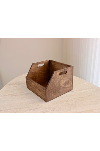 Ahşap Lp Plak Sandığı Koyu Ceviz Rengi - Organizer Kutu - Wooden Lp Record Box Dark Walnut Color Koyu Yeşil