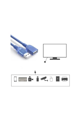 Rose Usb Uzatma Kablosu 10 Metre Uzatıcı Dişi Erkek Filtreli Mavi