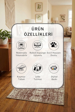 Girdap Krem Kahve Yıkanabilir Yolluk