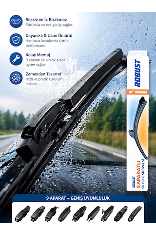 30 Cm 12 300mm Universal Oto Sileceği 9 Aparatlı Sessiz Çalışma İz Bırakmaz Premium Kalite