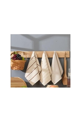 30x50 Cm Bambu Mutfak Havlusu Seti, 6 Adet Bej Renk Açık Gri