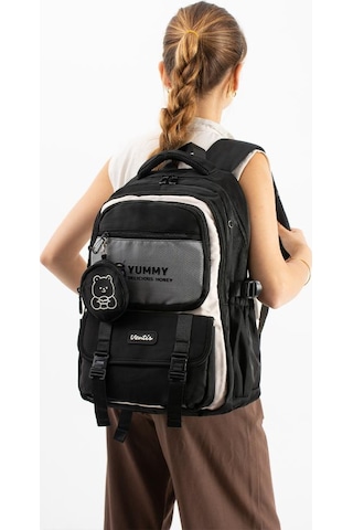 Ventis Unisex Okul Çantası Ortaokul Lise Cüzdanlı Sırt Çantası 43 30 Cm Su Geçirmez Kumaş Vnt5-e Siyah