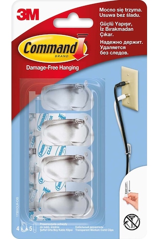 3M Command 17301CLR Orta Boy Klipsli Kablo Düzenleyici