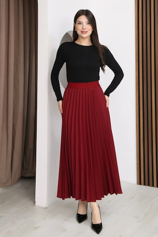 Lodmela Beli Lastikli Piliseli Etek 6017-bordo Bordo