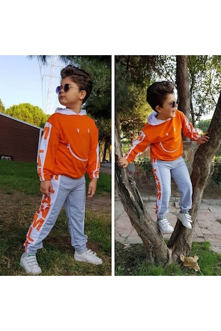Quzucuk Kids Çocuk Smiley Turuncu Eşofman Seti Turuncu