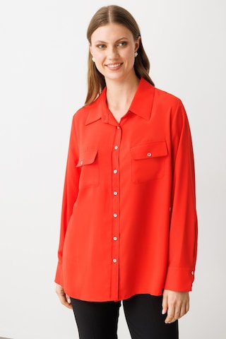 Ekol Kadın Büyük Beden Kapak Cepli Düğmeli Gömlek 3526 Mercan Mercan