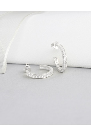 Brezza Lusso Jewelry Tamtur Işıltı Dizilim Night Kadın Gümüş Küpe 18 Mm