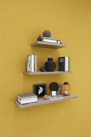 Asra Trend Modern 3'lü Uçan Raf Çok Amaçlı Duvar Rafı Organizer %100 Mdf Kitaplık Mutfak Banyo Rafı Drf05 Gri