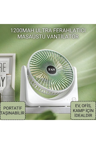 Coofbe Taşınabilir 3 Kademeli 1200mah Şarjlı Masaüstü Vantilatör Fan Ev Ofis Masaüstü Vantilatör