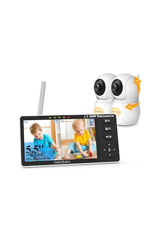 Hellobaby Çift Kameralı Bebek Monitörü, 5.5 Hd Ekran, Eco Mod, 320 Dönebilen Kamera Kamera Sistemi
