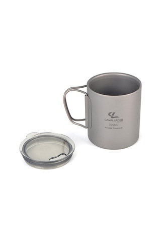 Yifomall 300ml Titan Kupa Çift Duvarlı Kollü, Isı Yalıtımı Ve Isırgan Koruması, Taşınabilir Outdoor Kamping, Yürüyüş İçin Şeffaf Kapaklı Gümüş