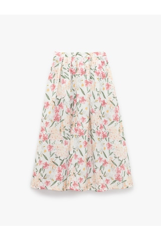 Koton Pile Detaylı Yüksek Bel Midi Kloş Çiçekli Etek Pembe Desenli 5sak70180uw Pembe Desenli Pembe