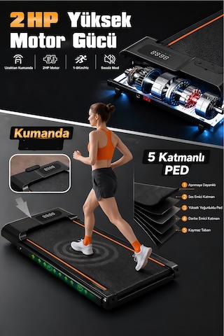 KB800 Koşu Bandı Katlanabilir Titreşim Modlu 2HP Sessiz Motor %9 Eğim Uzaktan Kumandalı Bluetooth