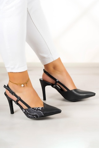 Erkan Saçmacı Sacha Siyah Yılan Arkası Açık İnce Topuklu Ayakkabı Siyah Yılan