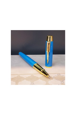 3 Adet Metal Roller Kalem Turkuaz Gövde Gold Detaylı, 13 Cm İmza Kalemi, Baskıya Uygun, Metal Pen, Rollerball